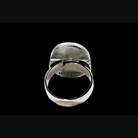 Kelly Waters Hand Engraved Pewter Adjustable Ring Resting Size 6.5 Floral Design - Picture 5 of 7